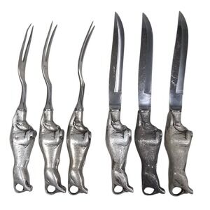 Vintage Bruce Fox Solingen Chrome Steel‎ Charging Bull Knife and Fork Set 6pc